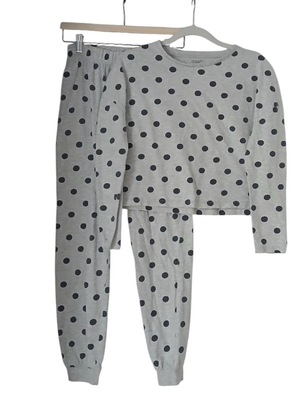 Primark Polka Dot Pajama Set Gray Black Loungewear size Small Cozy Sleepwear
